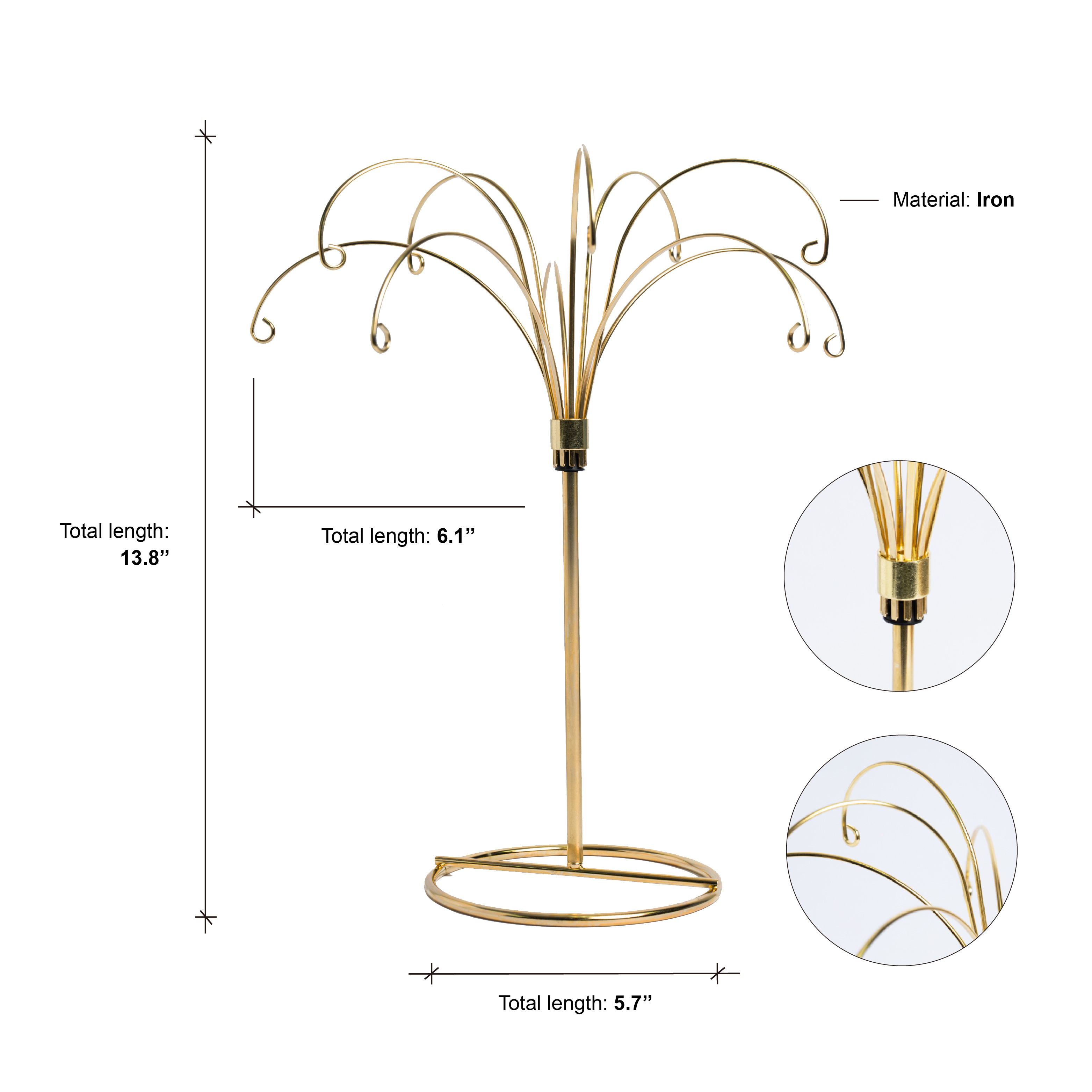 HOHIYA 2-Piece Ornament Display Stand 13.5 Inch Gold Heavy Duty Wire Hanging Holder Max Load 1.5 lbs for Glass Baubles and Easter Eggs Sturdy Metal Display Stand